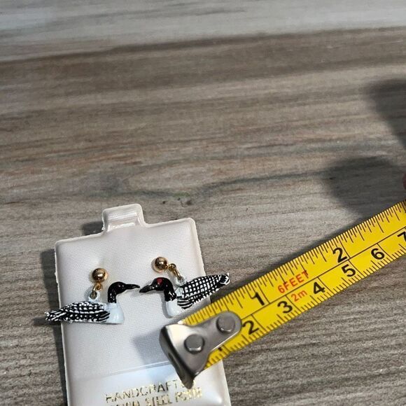 Duck Dangling Earrings Hand Carved Surgical Steel Post - Picture 4 of 6